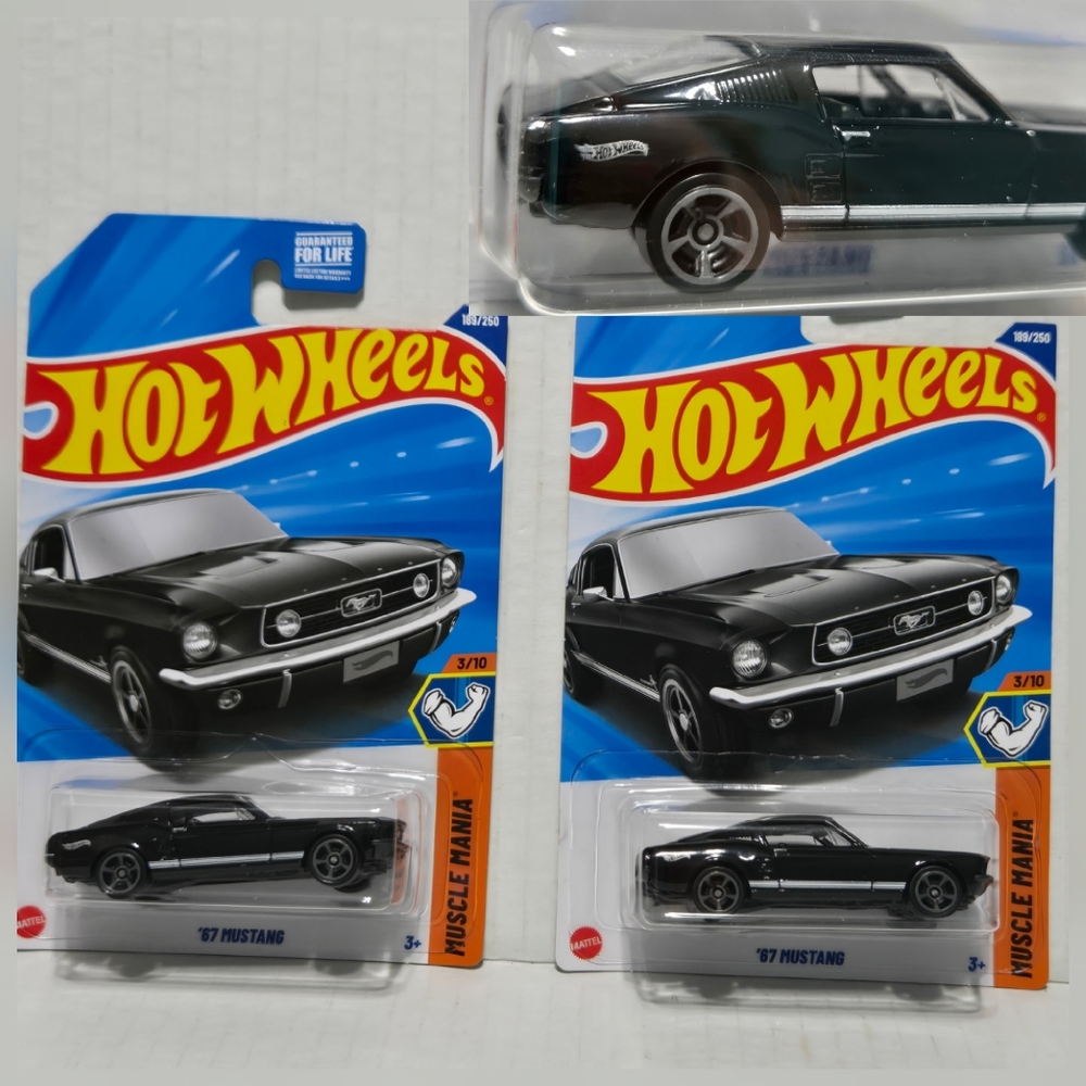 Set of 2 Hot Wheels Ford Mustang Car 1967 Ford Mustang, black fastback